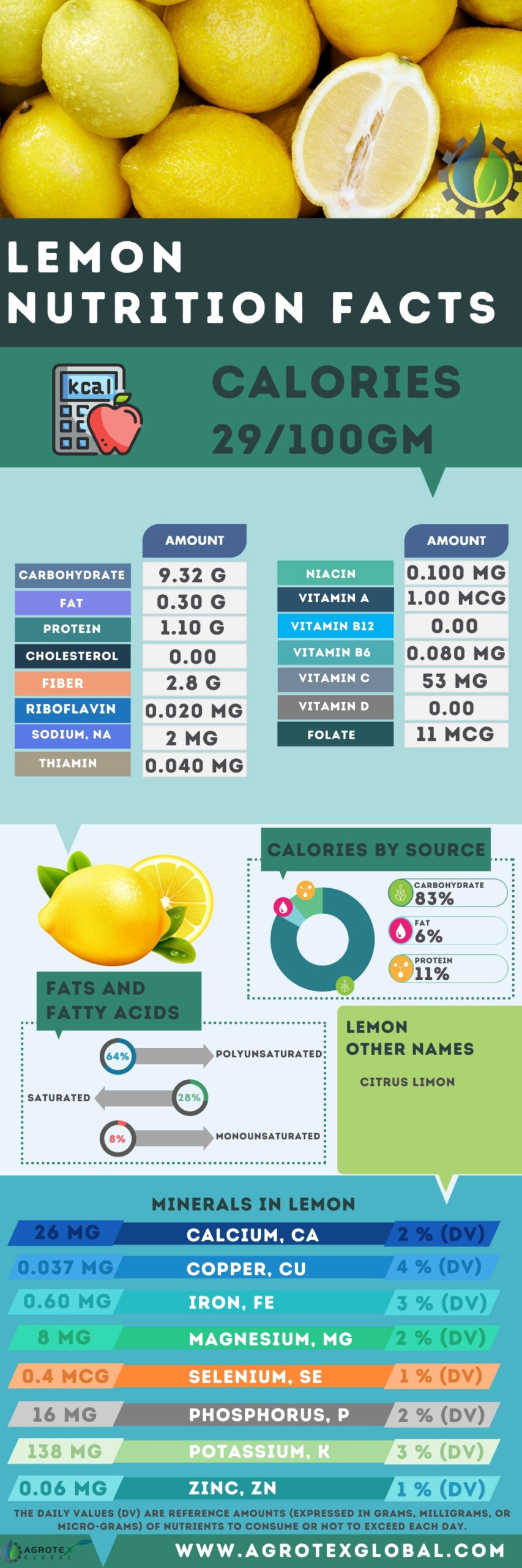 Lemon NUTRITION FACTS calorie chart infographic