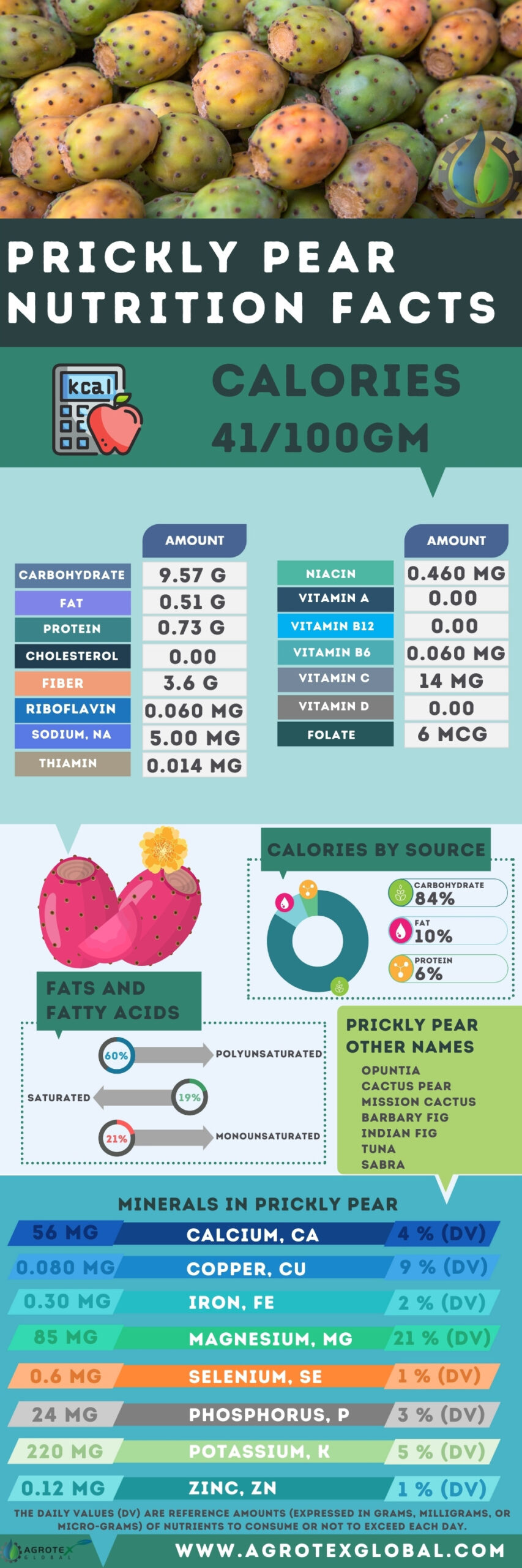 Prickly Pear Pomegranate NUTRITION FACTS calorie chart infographic