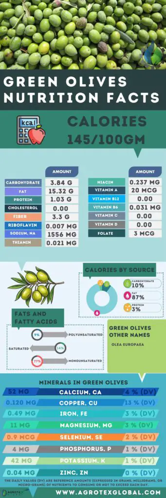 green Olives NUTRITION FACTS calorie chart infographic