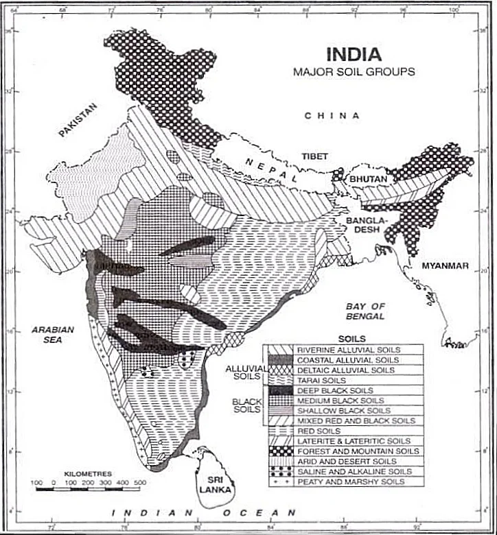Map of geographical distribution of Soils of India