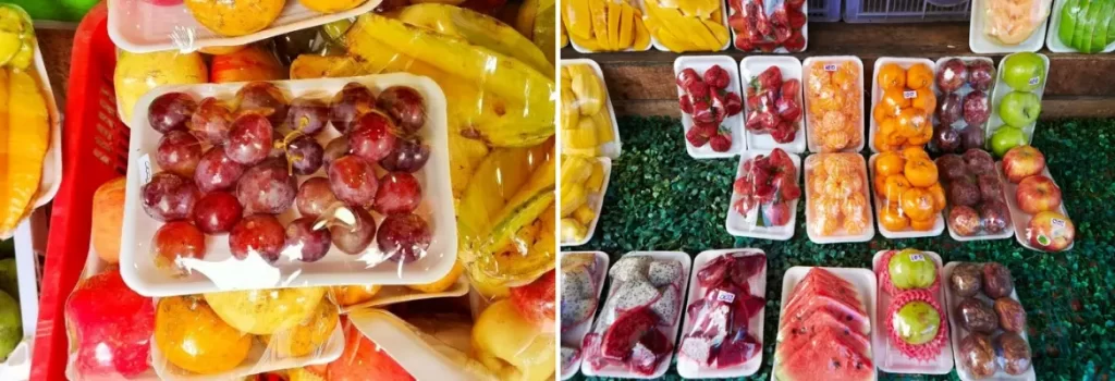 Plasticulture pvc cling wrap and tray fruit packing
