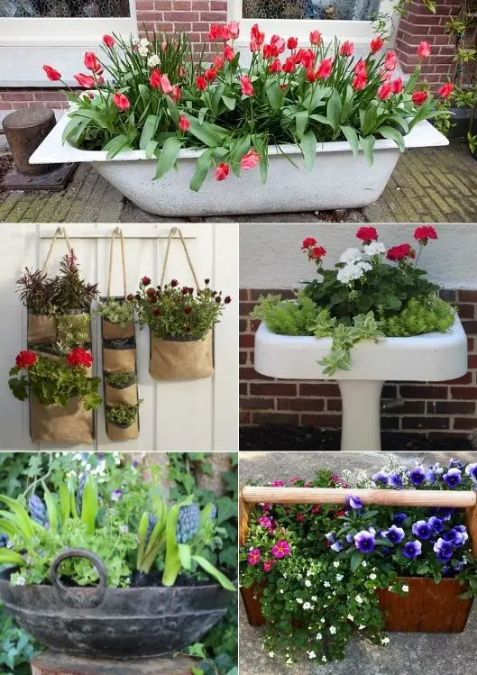Repurposing household items as potting containers/planters. Any thing can be repurposed as a planter as long as it can hold enough growing media for the plants. Never shy away from getting inspired. 