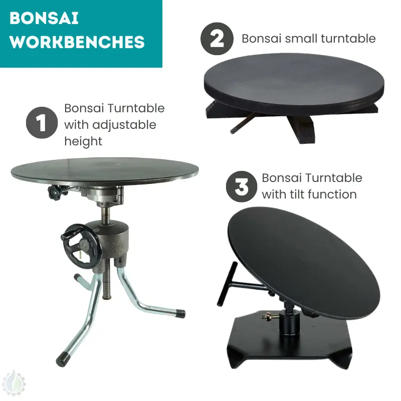Different types of Bonsai workbench bonsai turntable Bonsai turntable with adjustable height, Small basic bonsai turntable, Bonsai turntable with tilt function